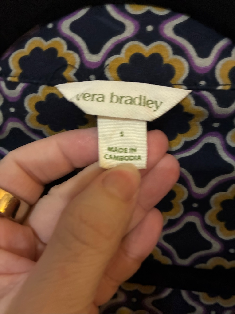 Vera Bradley Navy Floral Pajama Top with Yellow Accents - Picture 3 of 8